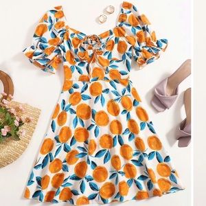Orange print mini dress —citrus print 🍊